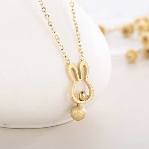 Collier pendentif ajouré en acier inoxydable plaqué lapin à la mode, 1 pièce