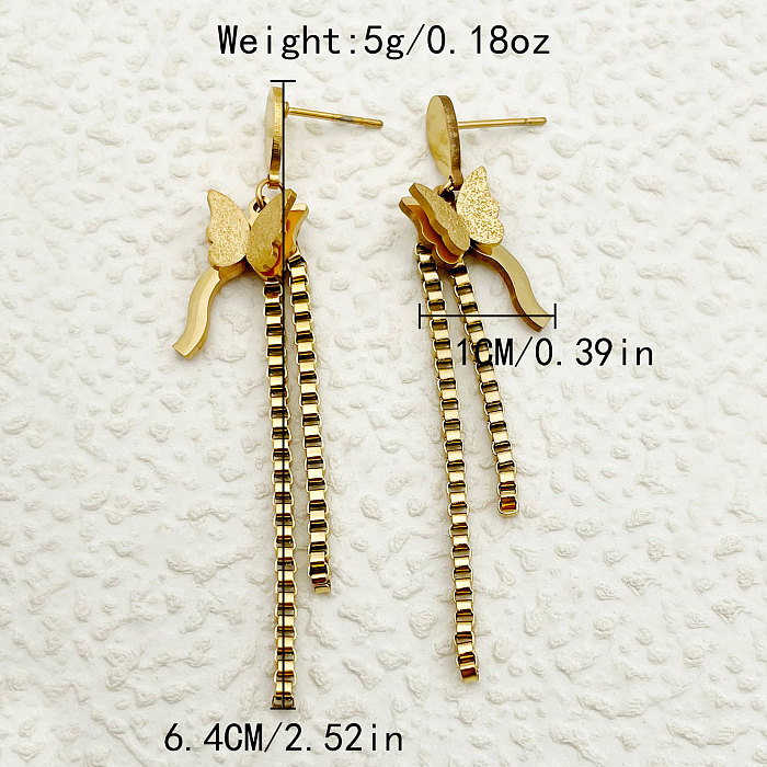 1 Pair Sweet Butterfly Plating Stainless Steel  Gold Plated Drop Earrings