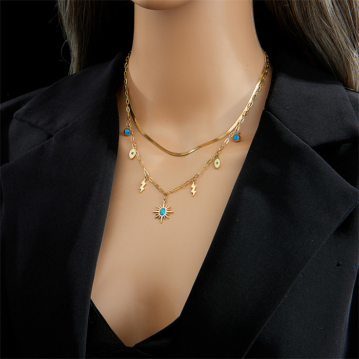 Retro Fashion Korean Style Geometric Stainless Steel Layered Layered Necklaces 1 Piece