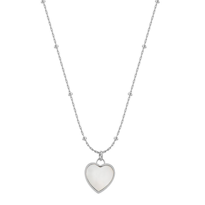 Simple Style Heart Shape Stainless Steel Inlay Gem Pendant Necklace 1 Piece