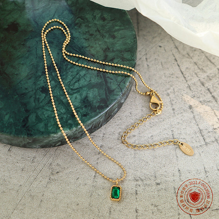 Hot Selling Emerald Zircon Micro-Inlaid Craft Necklace Stainless Steel Plated 18K Real Gold Necklace Video P067