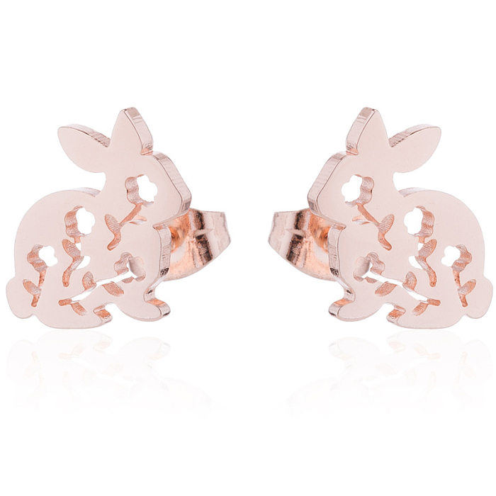 Women'S Simple Style Rabbit Stainless Steel  No Inlaid Ear Studs Hollow Out Stainless Steel  Earrings