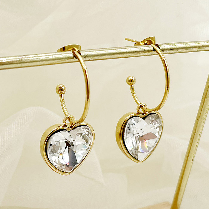 1 Pair Lady Sweet Heart Shape Plating Inlay Stainless Steel  Zircon Gold Plated Drop Earrings