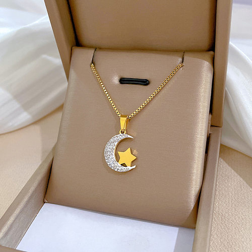 Simple Style Star Stainless Steel Copper Inlay Zircon Pendant Necklace