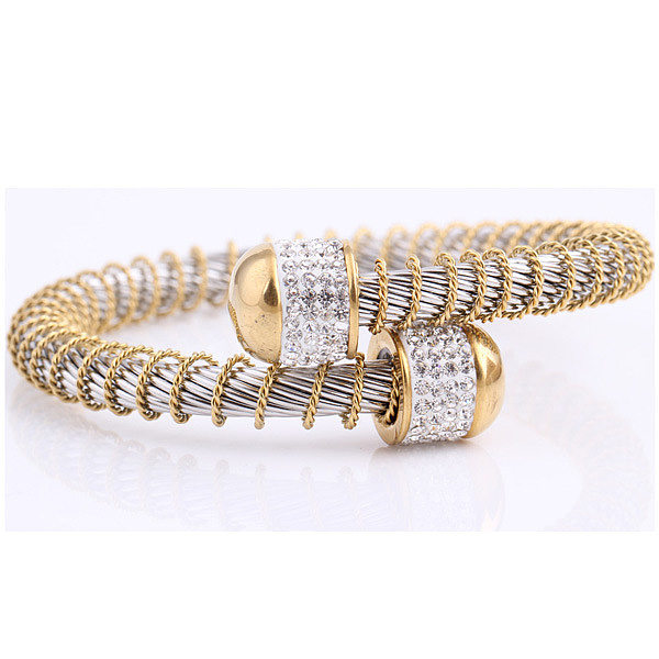 Mode Frühling Stahldraht Golden Diamond-Embedded Edelstahl Armband Großhandel