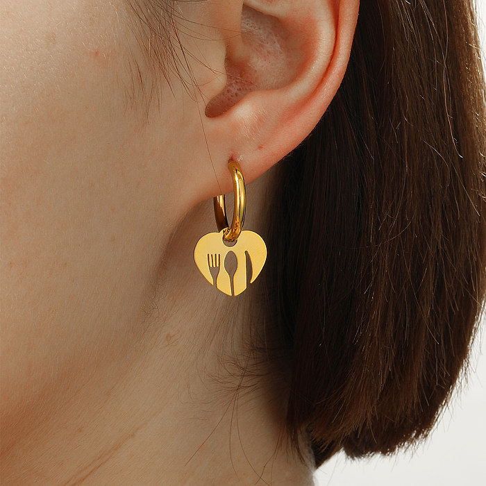 Simple Style Human Heart Shape Butterfly Stainless Steel  Plating 18K Gold Plated Drop Earrings