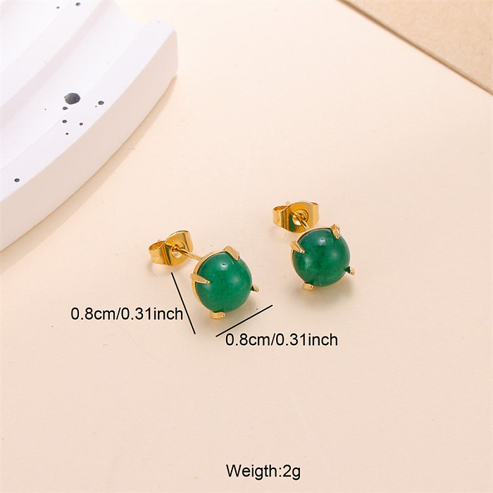 1 Pair Elegant Solid Color Inlay Stainless Steel  Jade Ear Studs