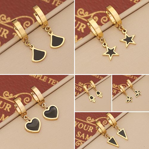 1 Paar modische Tropfen-Ohrringe aus Edelstahl mit Emaille in Stern- und Herzform