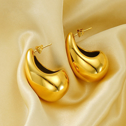 1 Pair Basic Classic Style Water Droplets Polishing Plating Stainless Steel  18K Gold Plated Ear Studs