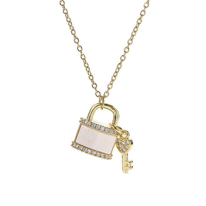 IG Style Casual Key Lock Stainless Steel Plating Inlay Zircon White Gold Plated Gold Plated Pendant Necklace