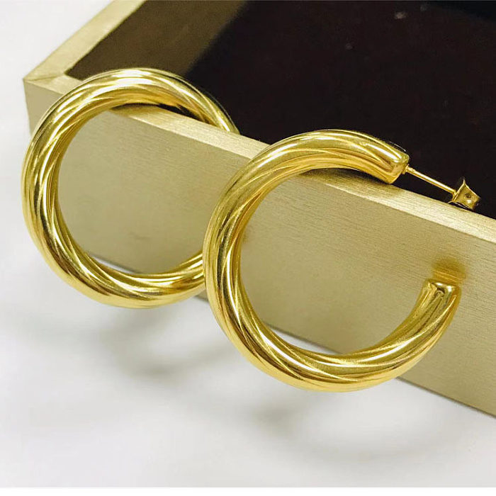 1 Pair Retro C Shape Stainless Steel  Plating 18K Gold Plated Earrings