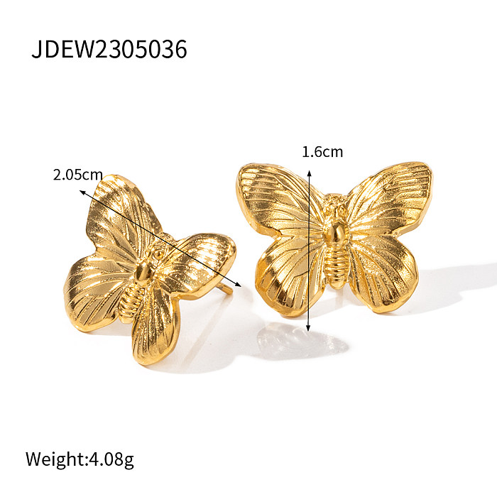 1 par de pendientes elegantes chapados en mariposa de estilo vintage de acero inoxidable chapados en oro de 18 quilates