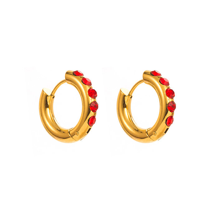 Schlichter geometrischer Stil, vergoldete Strass-Ohrringe aus Edelstahl, 1 Paar