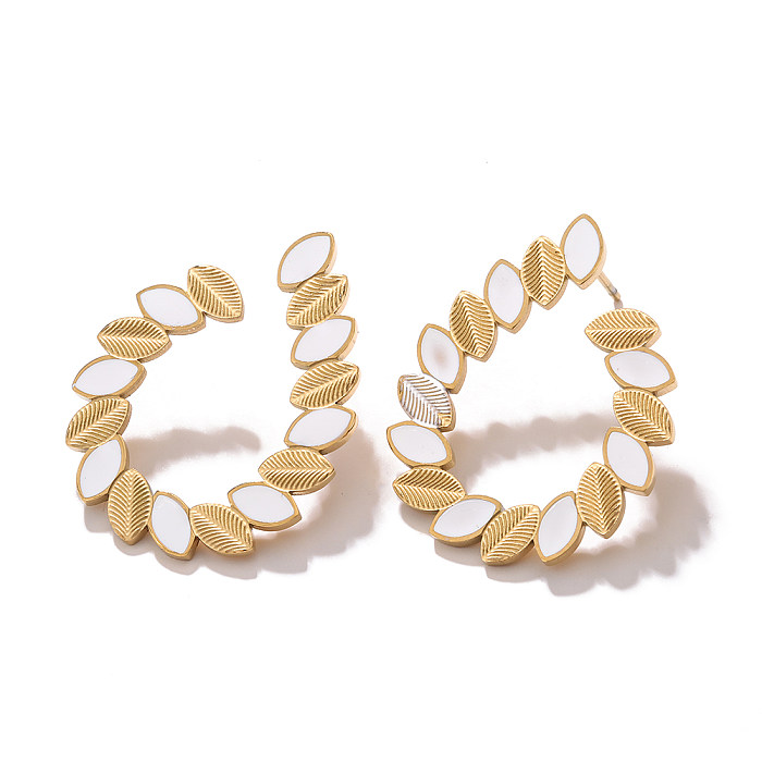 1 par de pinos de orelha banhados a ouro 18K, estilo simples, folha geométrica, revestimento esmaltado