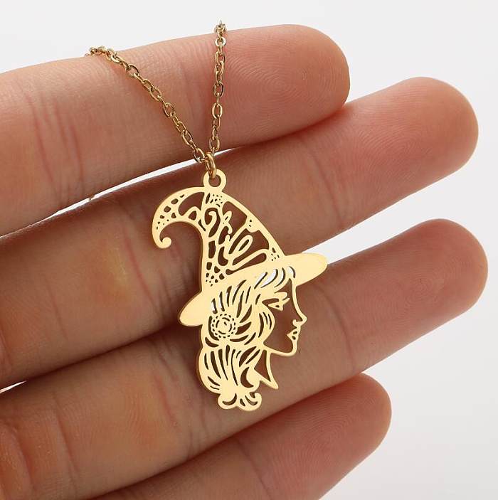 1 Piece Retro Human Face Stainless Steel Plating Hollow Out Pendant Necklace