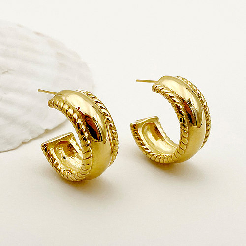 1 Pair Casual Retro Simple Style C Shape Plating Stainless Steel  Gold Plated Ear Studs