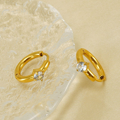 1 Pair Glam Retro Round Plating Inlay Stainless Steel  Zircon 18K Gold Plated Earrings