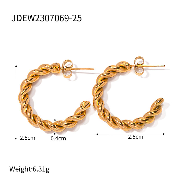 1 Pair IG Style C Shape Twist Plating Stainless Steel  18K Gold Plated Ear Studs