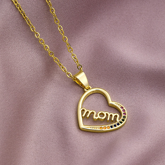 MAMA Letter Stainless Steel  Plating Zircon Pendant Necklace