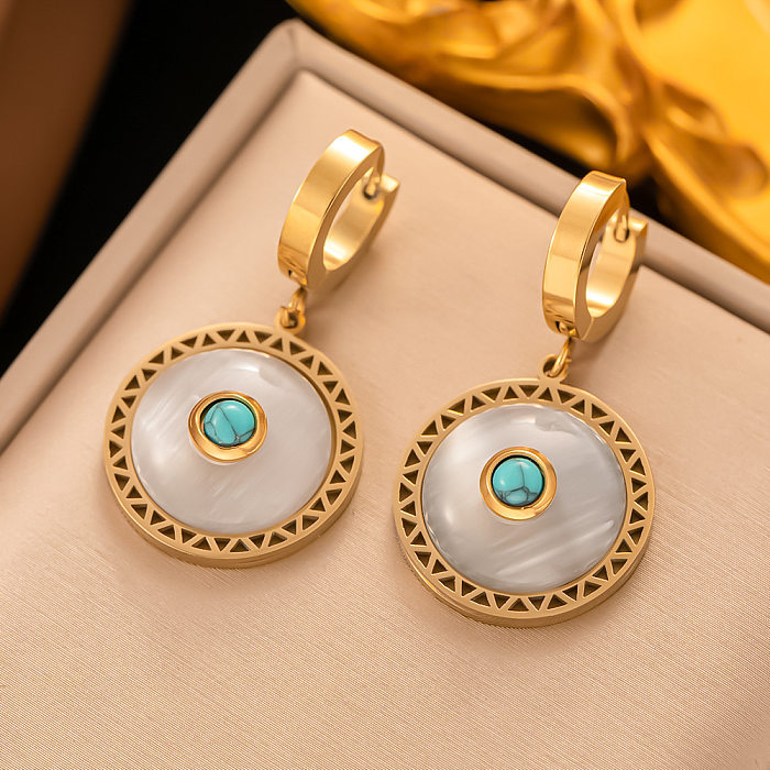 1 Pair Ethnic Style Eye Enamel Plating Inlay Stainless Steel Turquoise Opal 18K Gold Plated Drop Earrings
