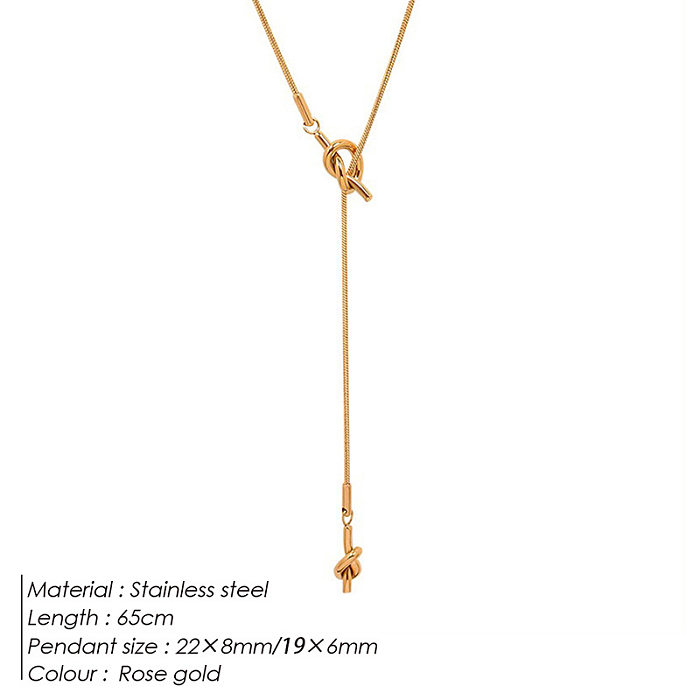 Collar largo chapado en oro de 14 quilates con revestimiento de acero inoxidable de color sólido para mujer