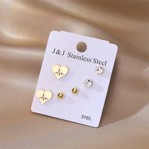 1 Set Elegant Heart Shape Stainless Steel  Plating Inlay Zircon Ear Studs