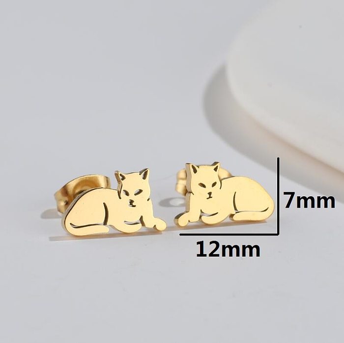 1 Pair Fashion Fox Lion Stainless Steel Plating Hollow Out Ear Studs