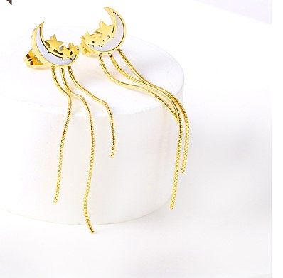 Fashion Moon Heart Shape Lightning Stainless Steel  Tassel Plating Inlay Zircon Drop Earrings 1 Pair