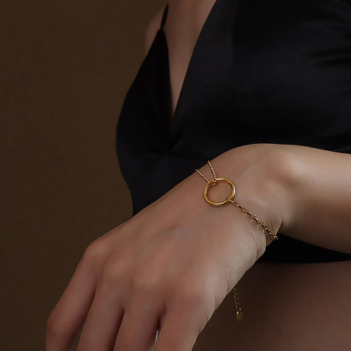 Boîte de bracelet à bagues avec chaîne de perles rondes, bracelet en acier titane