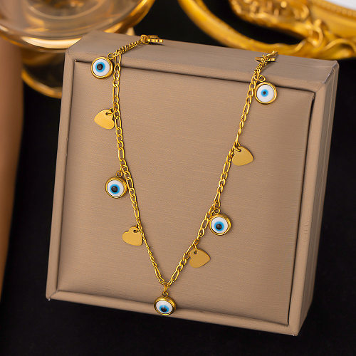 Halskette im Ethno-Stil mit herzförmigem Auge und 18 Karat vergoldetem Edelstahl