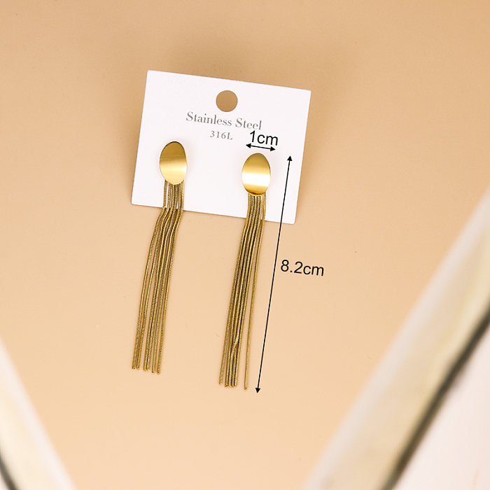 Boucles d'oreilles pendantes à pampilles en acier inoxydable plaqué or, style simple, 1 paire