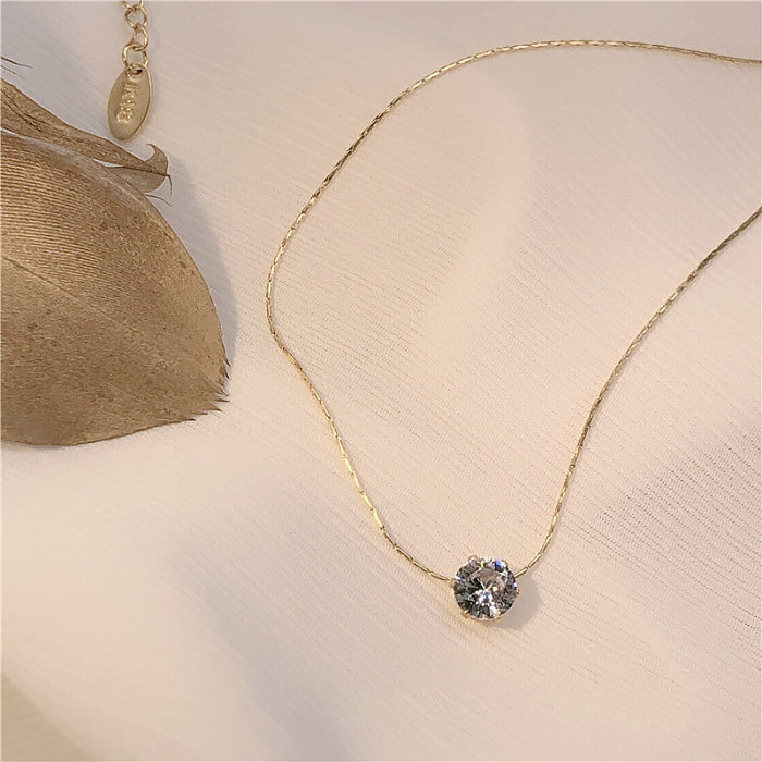 Collar con colgante de diamantes de imitación geométricos de acero inoxidable de estilo simple
