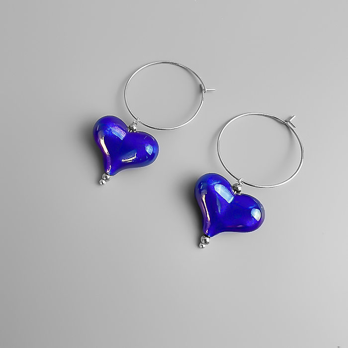 1 paire de boucles d'oreilles en forme de cœur, Style Simple, Patchwork en acier inoxydable et acrylique