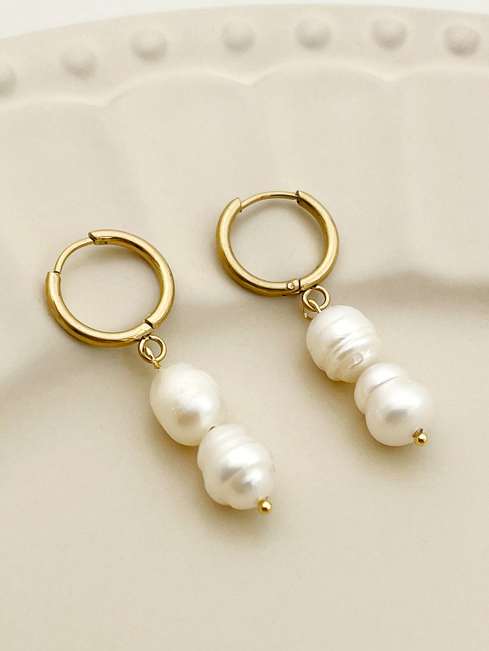 1 Paar klassische süße Perlen-Polierbeschichtung aus vergoldetem Edelstahl