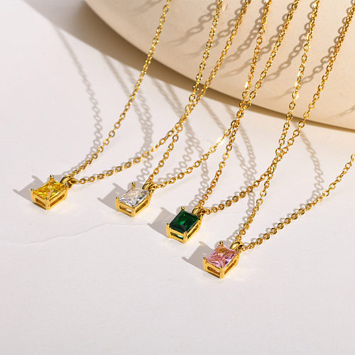 1 Piece Simple Style Square Stainless Steel  Inlay Zircon Pendant Necklace
