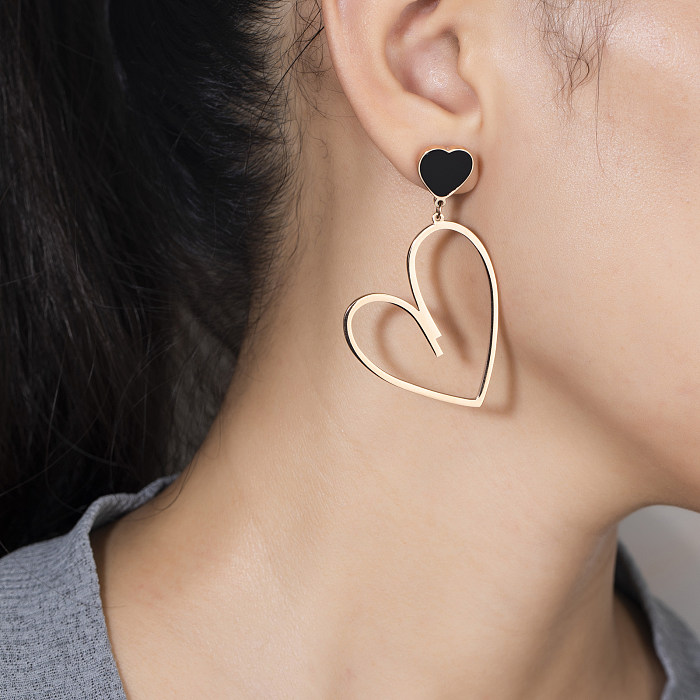 Boucles d'oreilles pendantes en forme de cœur, 1 paire, incrustation de placage en forme de cœur, coquille en acier inoxydable, plaqué or Rose