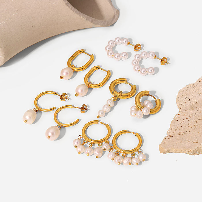 Mode neue Art 18K Gold überzogene Edelstahl-Perlen-Anhänger-Ohrringe