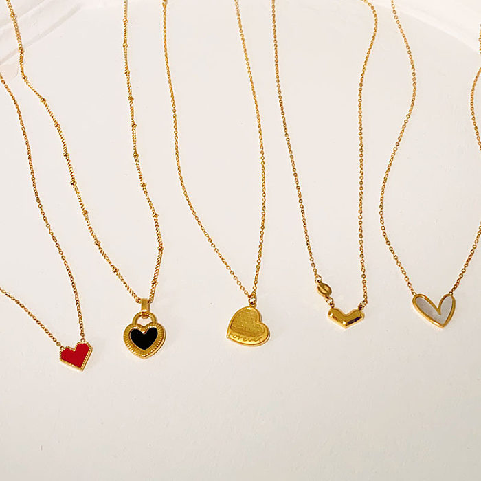 Casual Simple Style Heart Shape Stainless Steel Plating Inlay Shell Necklace