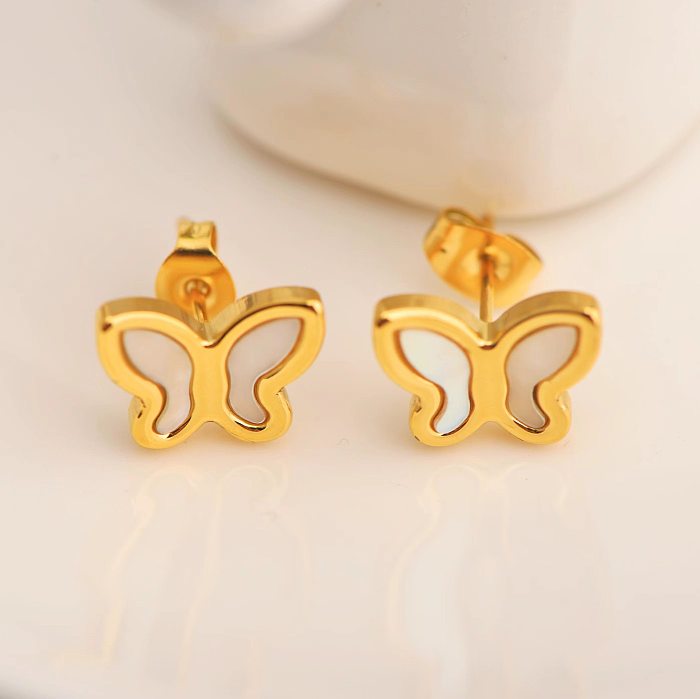 Fashion Butterfly Stainless Steel Plating Inlay Shell Ear Studs 1 Pair
