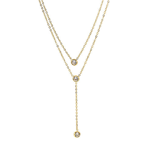 IG Style Simple Style Round Stainless Steel Plating Inlay Zircon Layered Necklaces