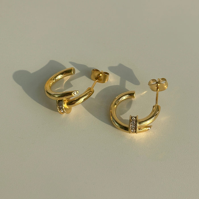 1 Pair Simple Style C Shape Stainless Steel Plating Inlay Zircon Ear Studs