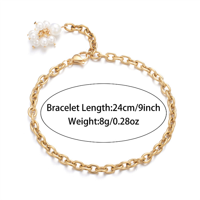Wholesale Simple Style Flower Stainless Steel Freshwater Pearl Pearl Plating 18K Gold Plated Bracelets
