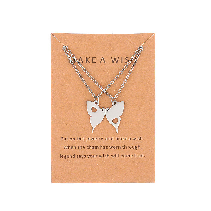 Simple Style Heart Shape Butterfly Stainless Steel  Necklace Hollow Out Stainless Steel  Necklaces
