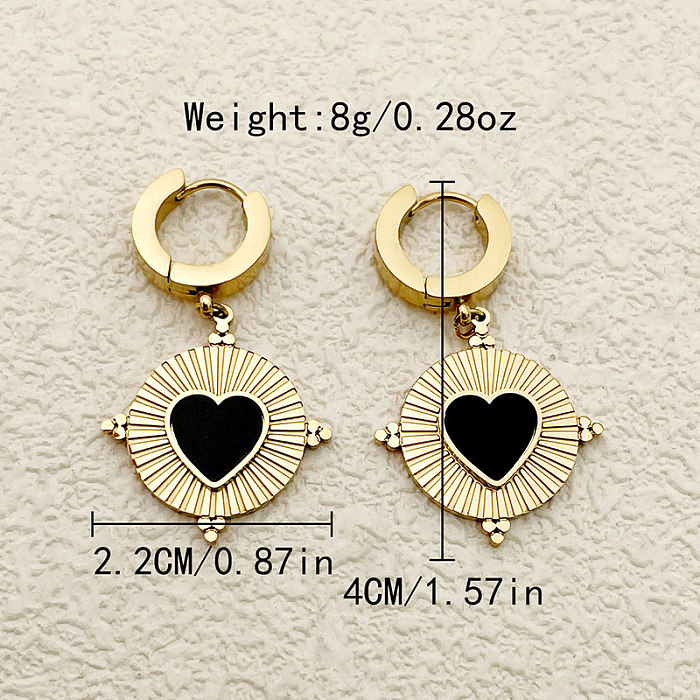 1 Pair Vintage Style Sweet Heart Shape Polishing Enamel Plating Stainless Steel  Gold Plated Drop Earrings