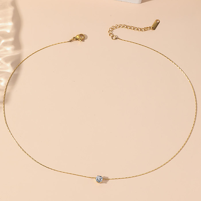 Elegante brilhante geométrico de aço inoxidável polimento chapeamento inlay zircon 18k colar pingente banhado a ouro
