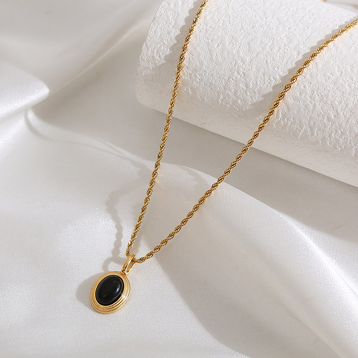 Elegant Luxurious Oval Tassel Stainless Steel Plating Inlay Gem Gold Plated Necklace