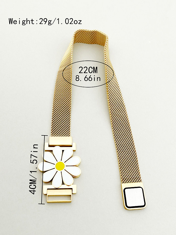 Lady Korean Style Flower Stainless Steel Enamel Plating 14K Gold Plated Bracelets