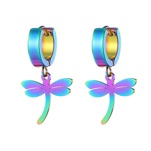 1 Pair Hip-Hop Simple Style Feather Dragonfly Bow Knot Stainless Steel  Plating Dangling Earrings