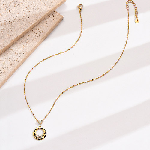 Modern Style Round Stainless Steel  Enamel Plating Inlay Rhinestones 14K Gold Plated Pendant Necklace