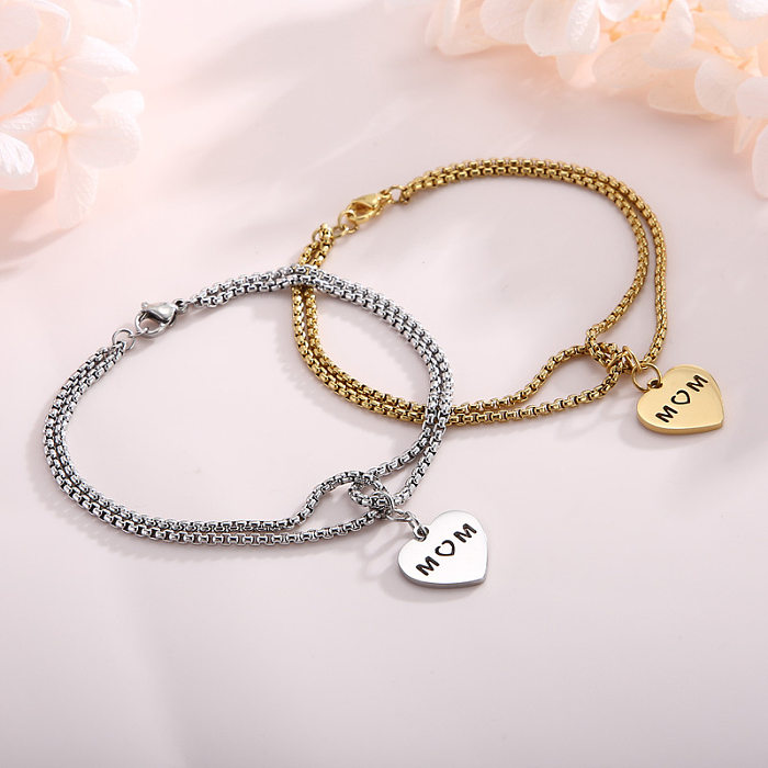 Bracelet à Double perle en acier inoxydable, mode européenne et américaine, lettre maman, cœur
